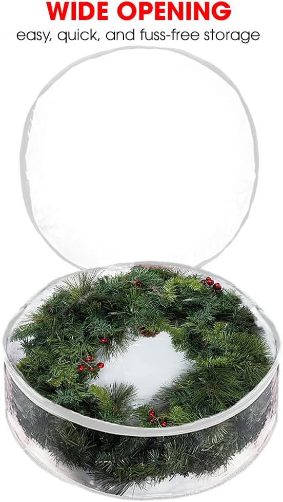 ProPik Christmas Wreath Storage Bag 36 - 2 Pack Clear Christmas Wreath Storage Container- Garland Artificial Holiday Wreath Storage Holder - Water Proof Transparent PVC with Handles (36 Inch. White) - Image 3
