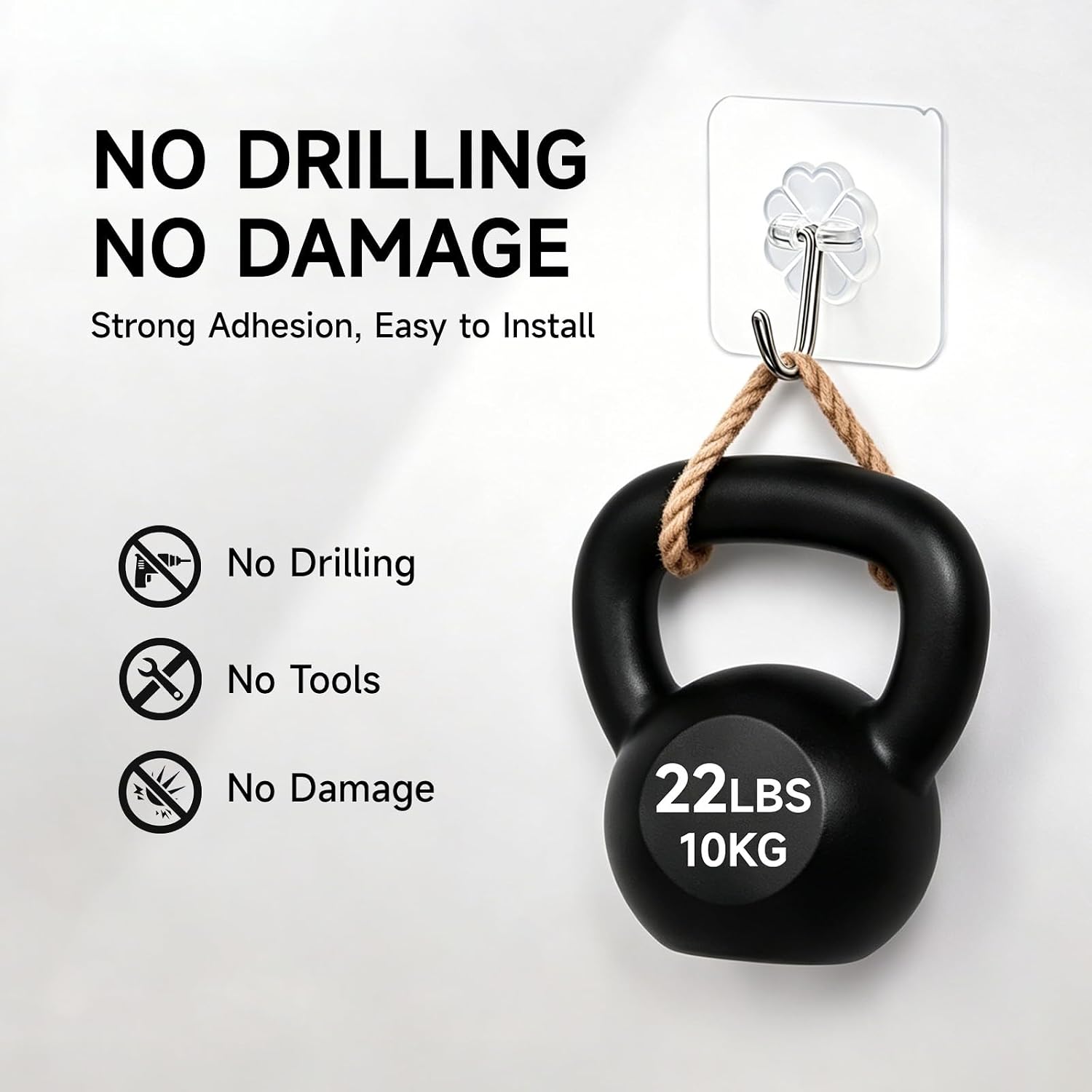 16 Pack Crystal Clear Adhesive Hooks for Hanging. Heavy Duty 22lb | Sticky Hooks. Invisible Clear Wall Hooks No Drill No Damage. Waterproof Shower Hooks for Bathroom Kitchen Towel Keys - Image 2