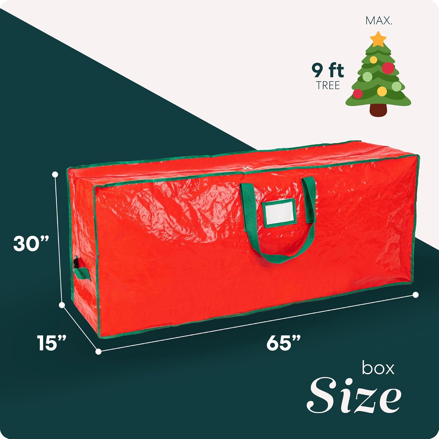 Handy Laundry Christmas Tree Storage Bag for 9 Foot Artificial Tree – Heavy Duty Waterproof Tarp. Reinforced Handles. Double Zipper. Protects from Dust & Moisture. Spacious Holiday Décor Storage. Red - Image 3