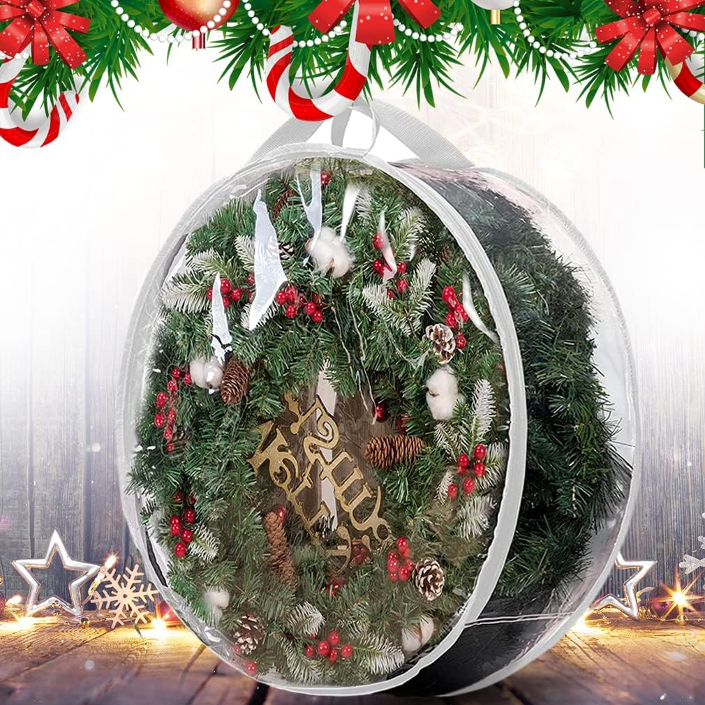 ProPik Christmas Wreath Storage Bag 36 - 2 Pack Clear Christmas Wreath Storage Container- Garland Artificial Holiday Wreath Storage Holder - Water Proof Transparent PVC with Handles (36 Inch. White) - Image 5