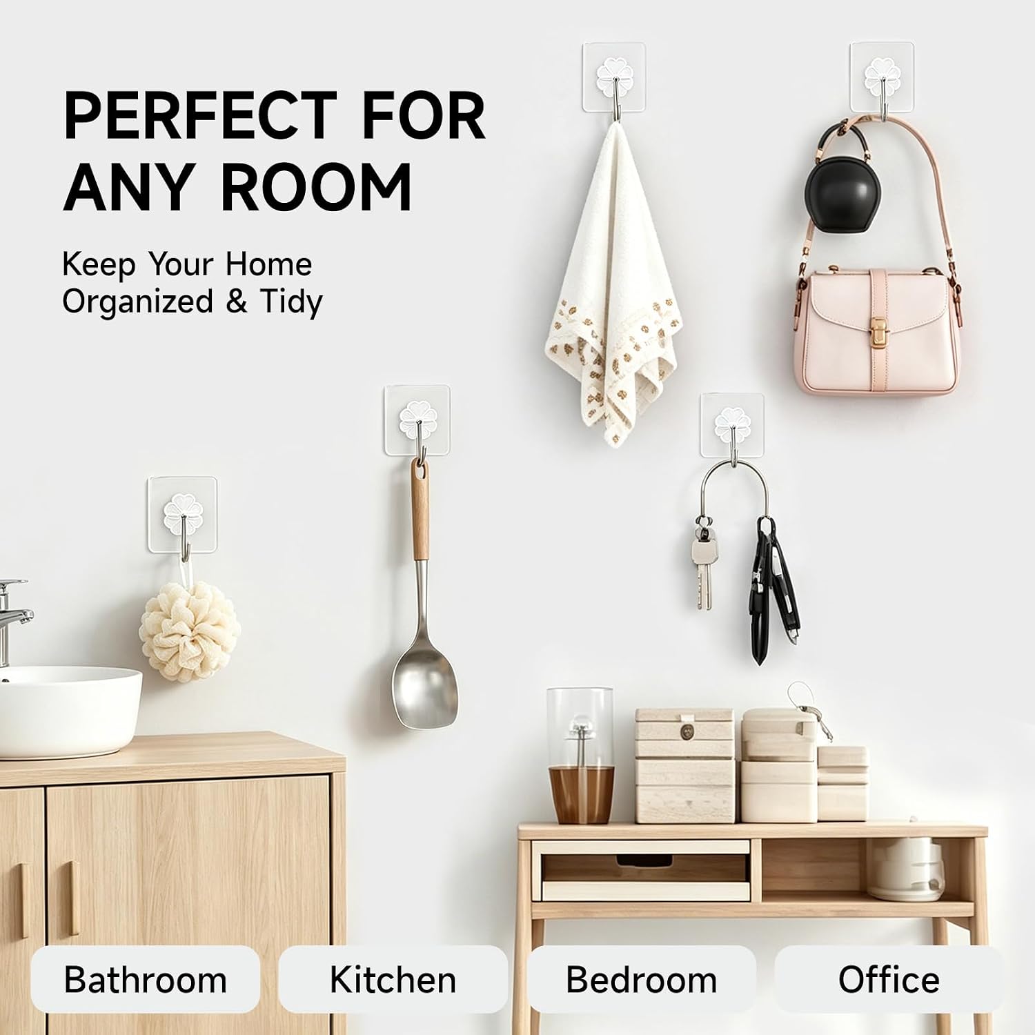 16 Pack Crystal Clear Adhesive Hooks for Hanging. Heavy Duty 22lb | Sticky Hooks. Invisible Clear Wall Hooks No Drill No Damage. Waterproof Shower Hooks for Bathroom Kitchen Towel Keys - Image 5