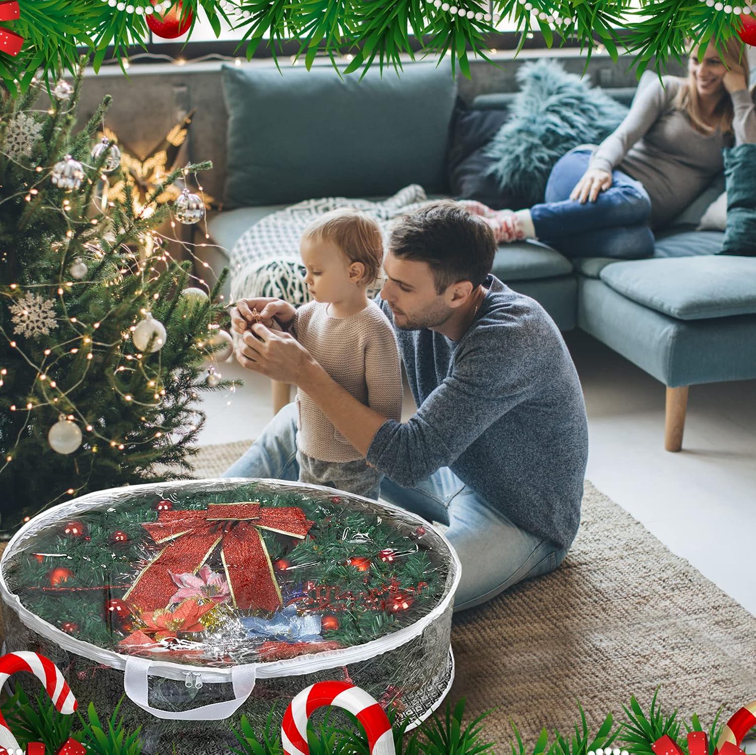 ProPik Christmas Wreath Storage Bag 36 - 2 Pack Clear Christmas Wreath Storage Container- Garland Artificial Holiday Wreath Storage Holder - Water Proof Transparent PVC with Handles (36 Inch. White) - Image 6