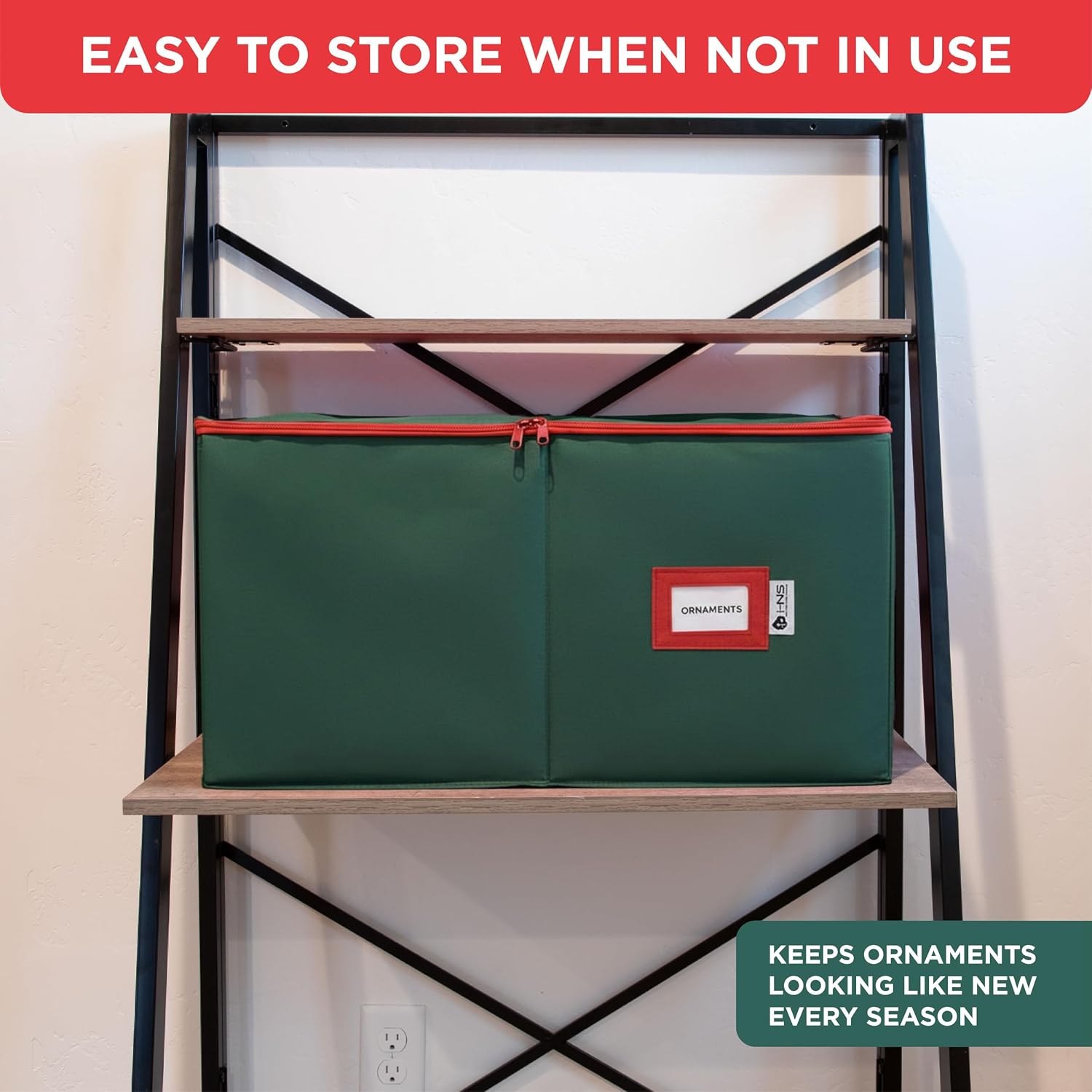 Christmas Ornament Storage Container with Dividers - Box Stores Up to 54 Ornaments. Zippered. Convenient. Adjustable. Large Organizer Bin to Protect Holiday Décor. Fits Most Standard Size. Green - Image 5